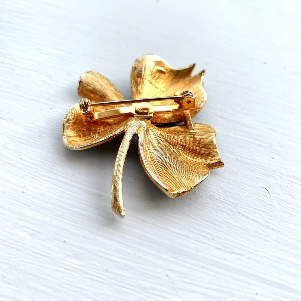 Vintage Torino black enamel golden leaf brooch pin signed - Picture 12 of 16